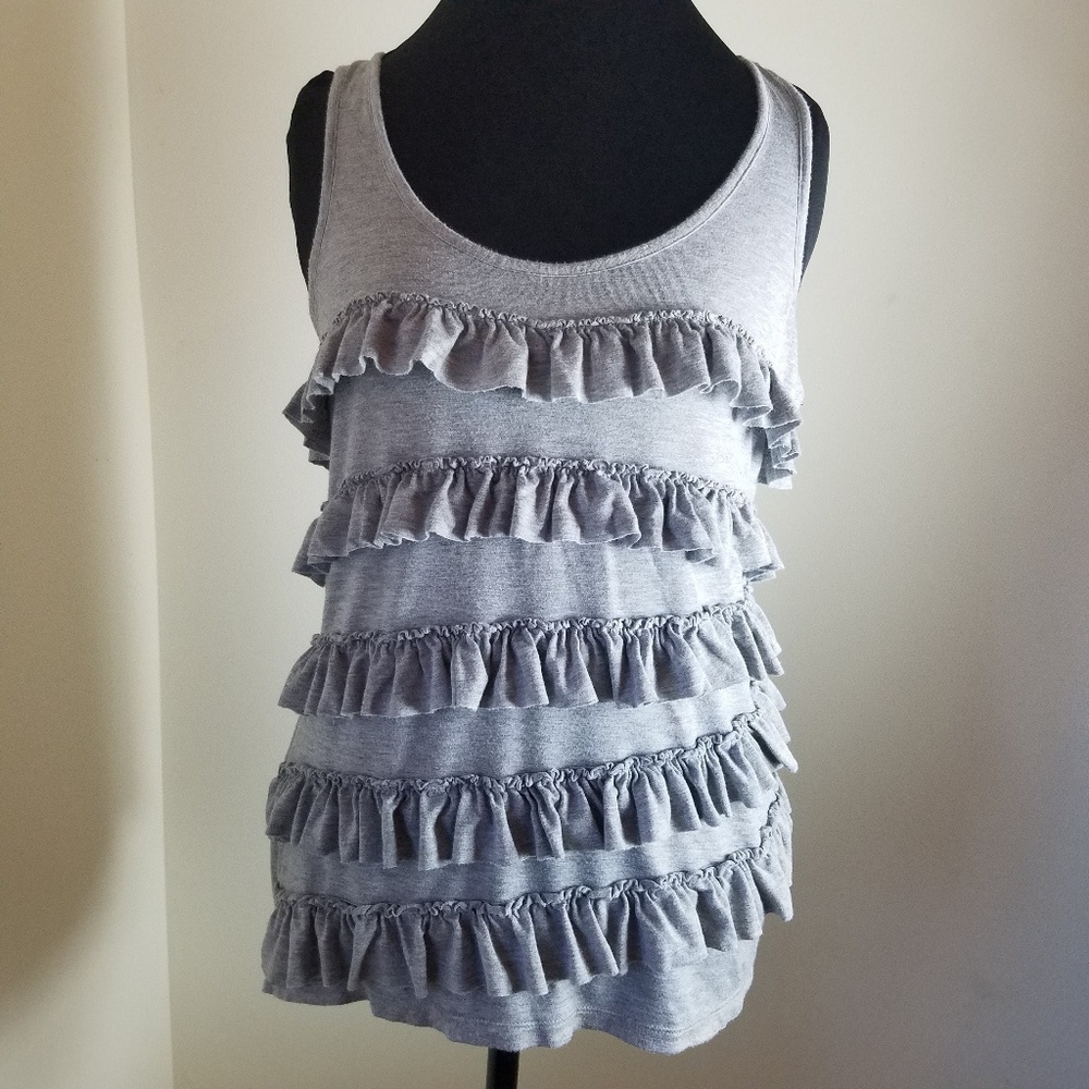 Studio Y Gray Tank Top With Rows Of Ruffles